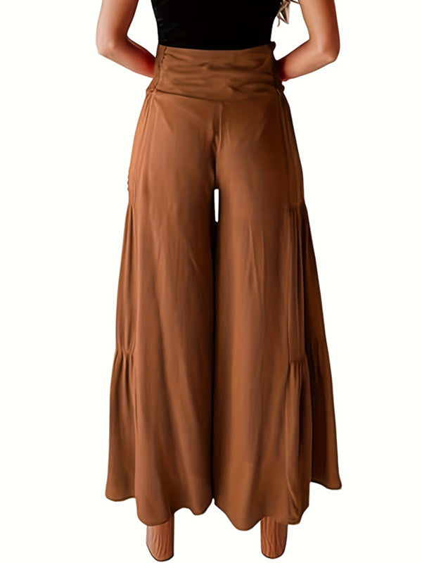 Flared Pants High Waisted Buttoned Pleated Split-Joint Pants Trousers