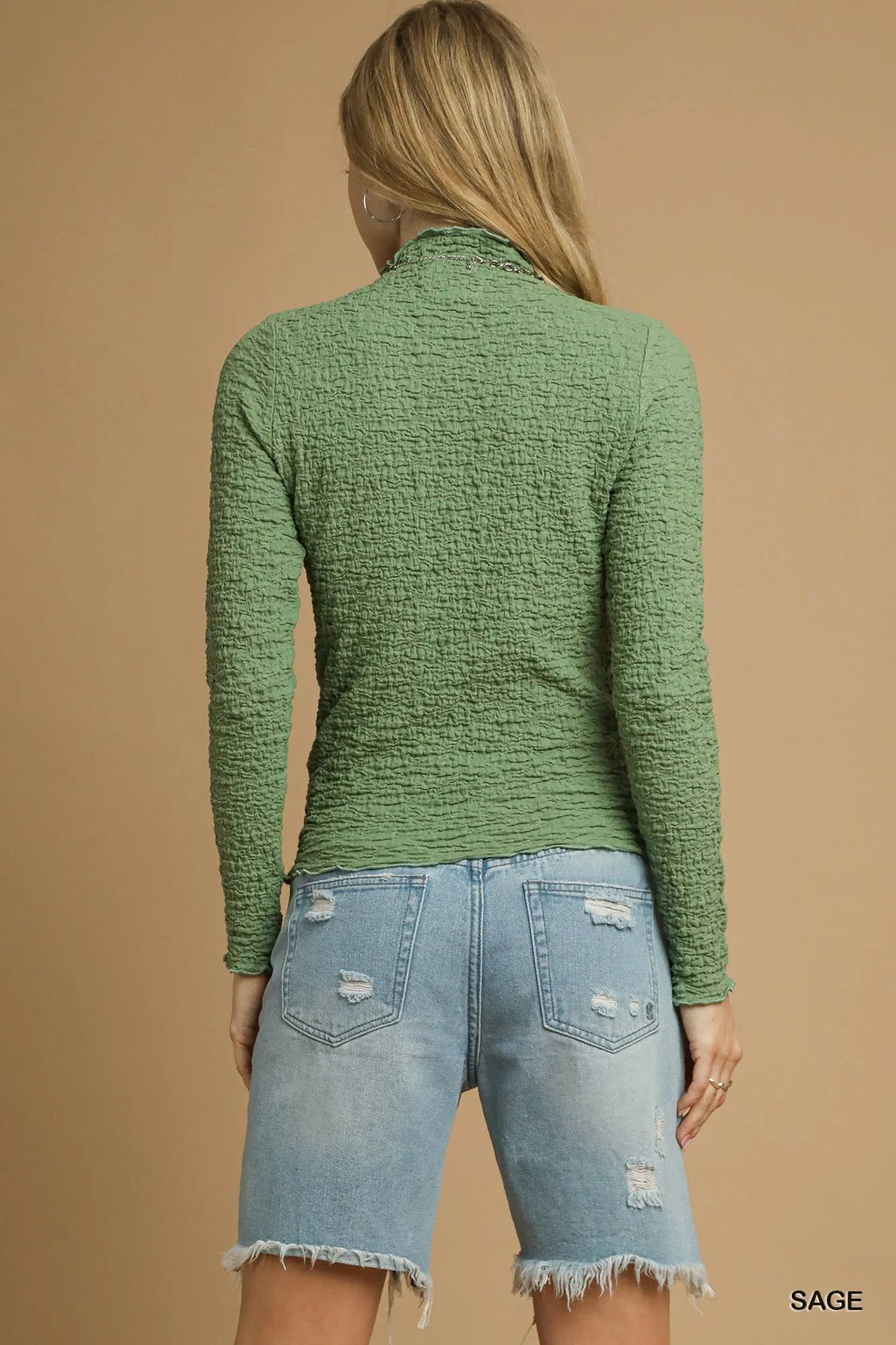 Textured Crinkle Knit Long Sleeve Top