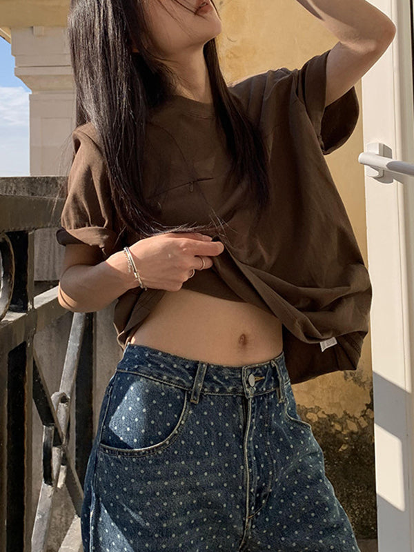 Loose Wide Leg Polka-Dot Split-Joint Jean Pants Bottoms