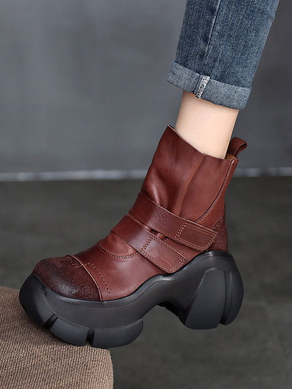 Platform Hook&Loop Round-Toe Boots