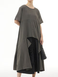 Irregular Clipping Loose Solid Color Round-Neck Midi Dresses