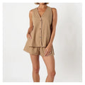 Sleeveless Cotton-Linen Two-Piece Shorts Set