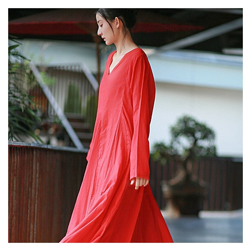 Two-Layered Long Sleeve Solid Color Dress