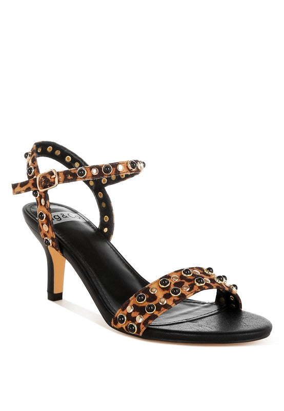 Laro Studs & Pearls Detail Leopard Sandals