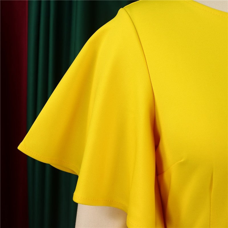 Sleek Bodycon Dress with Lotus Leaf Hem in Solid Color