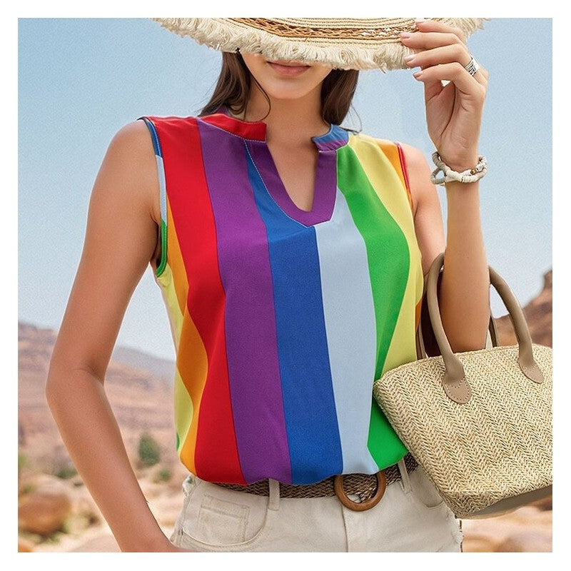 Striped V-Neck Shirt - Versatile, Fashionable, and Colorful