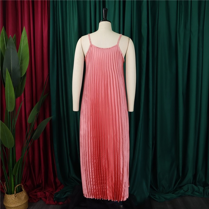 Solid Color Halter Pleated A-Line Dress
