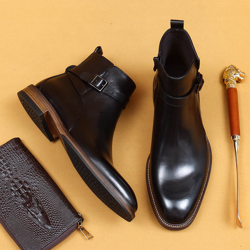 Men's Genuine Leather Ankle Boots - Business Formal Square Toe