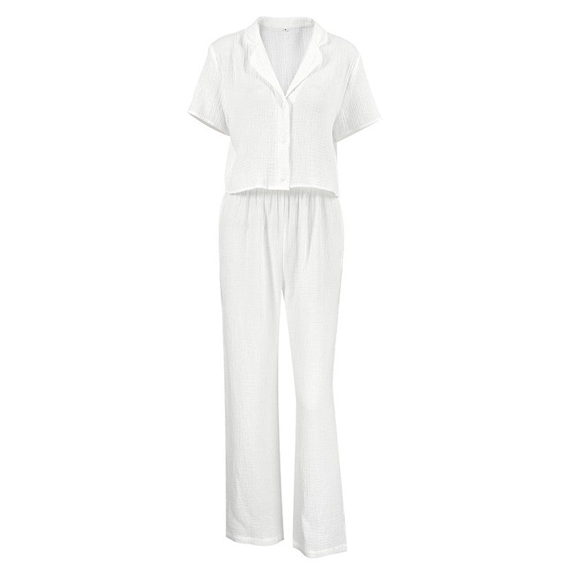 Solid Color Short Sleeve Long Pants Pajama Set