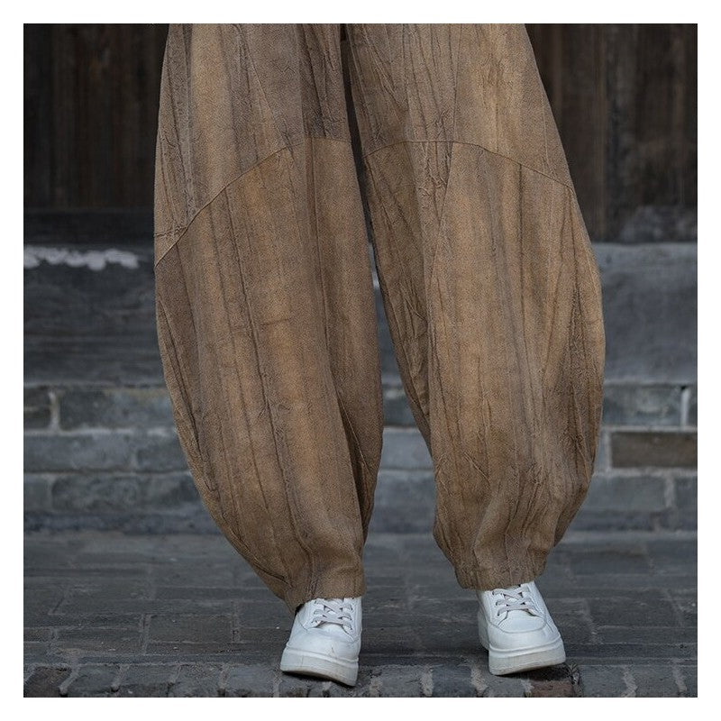 Solid Color Casual Handmade Tie-Dye Lantern Pants