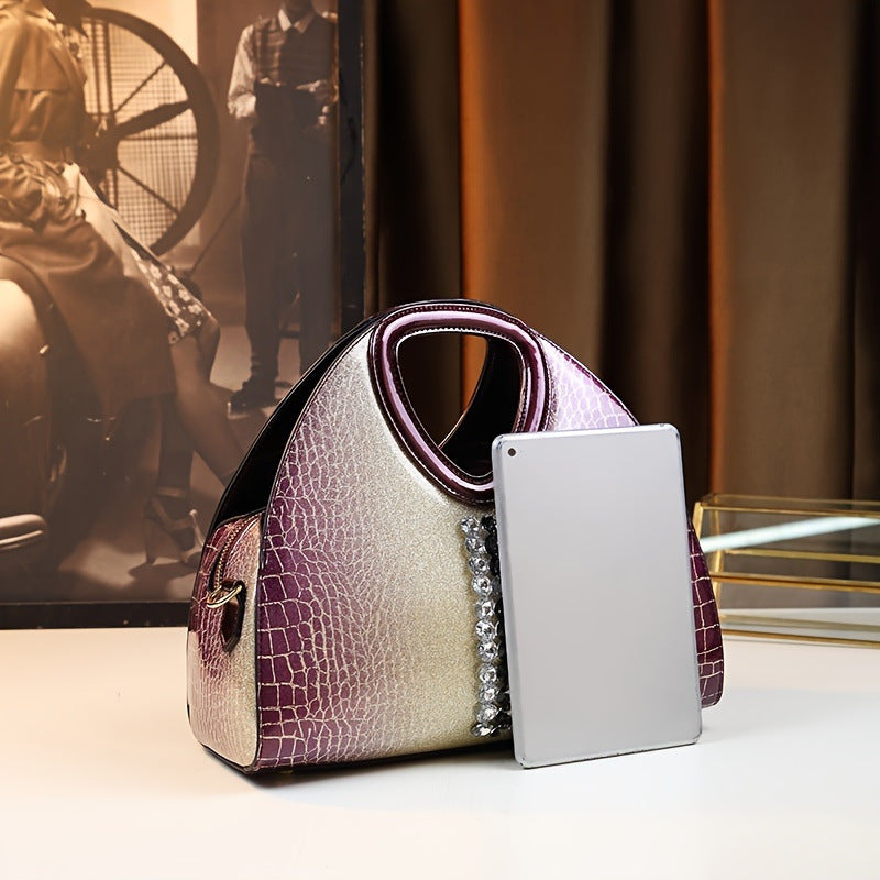 Women's Dumpling Handbag | PU Leather Shoulder Bag with Zipper Pockets – Purple & Coffee