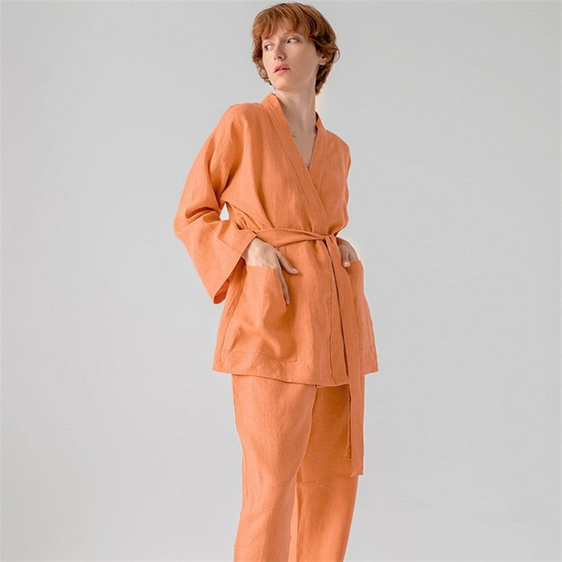 Women's Cotton Linen Lightweight Two-Piece Pajama Set