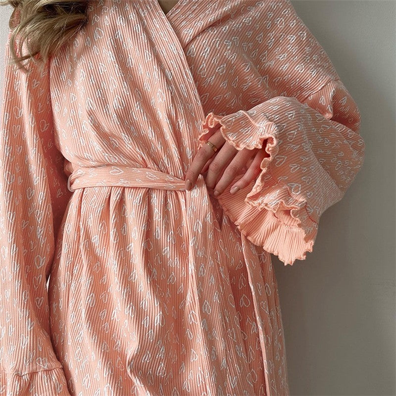 Waist-Tied Long Sleeve Loose Pajama Loungewear