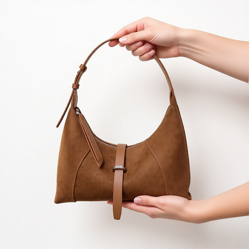 Elegant Genuine Leather Shoulder Bag - Korean Style Crossbody Dumpling Bag for Women
