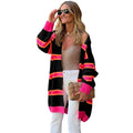 Knitted Color Block Striped Long Cardigan