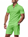 Men's Plus Size Quarter Zip Short Sleeve Top and Shorts Set