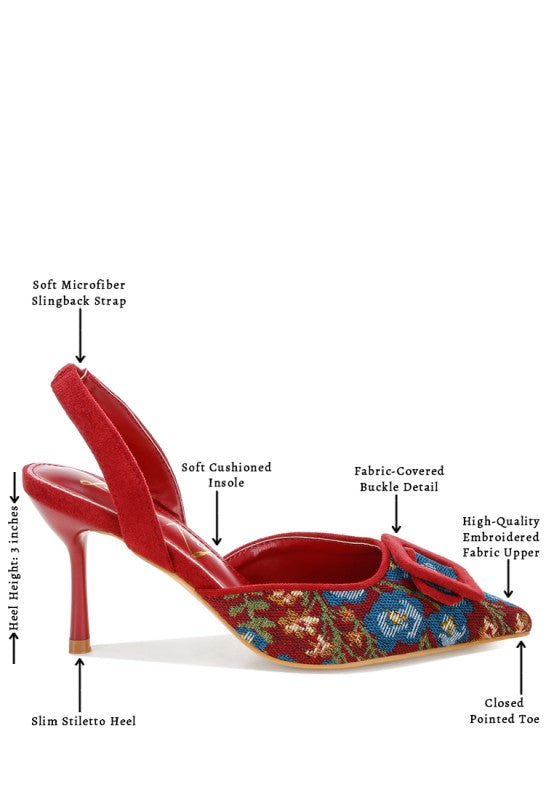 Miraya Embroidered Buckle Detail Stiletto Heels