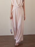 High Waisted Wide Leg Elasticity Pleated Solid Color Pants Trousers