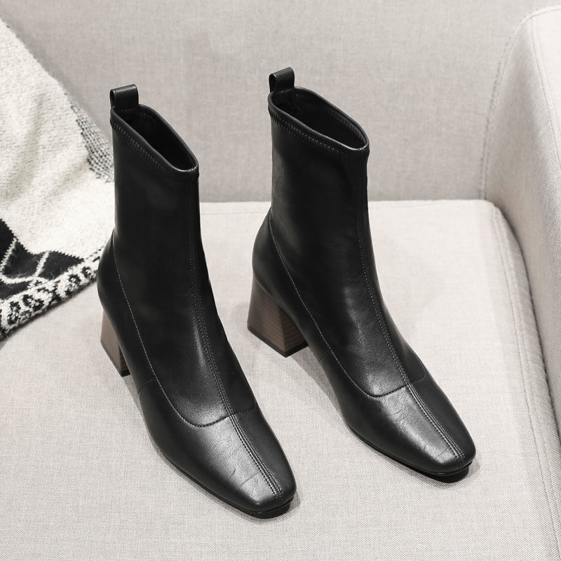 Women's Minimalist Over-the-Knee Boots | Square Toe Chunky Heel Side Zipper | Black & Dark Brown