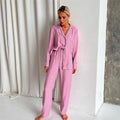 Long Sleeve Lapel Single Breasted Top and Pants Loose Two-Piece Suit Pajama Set