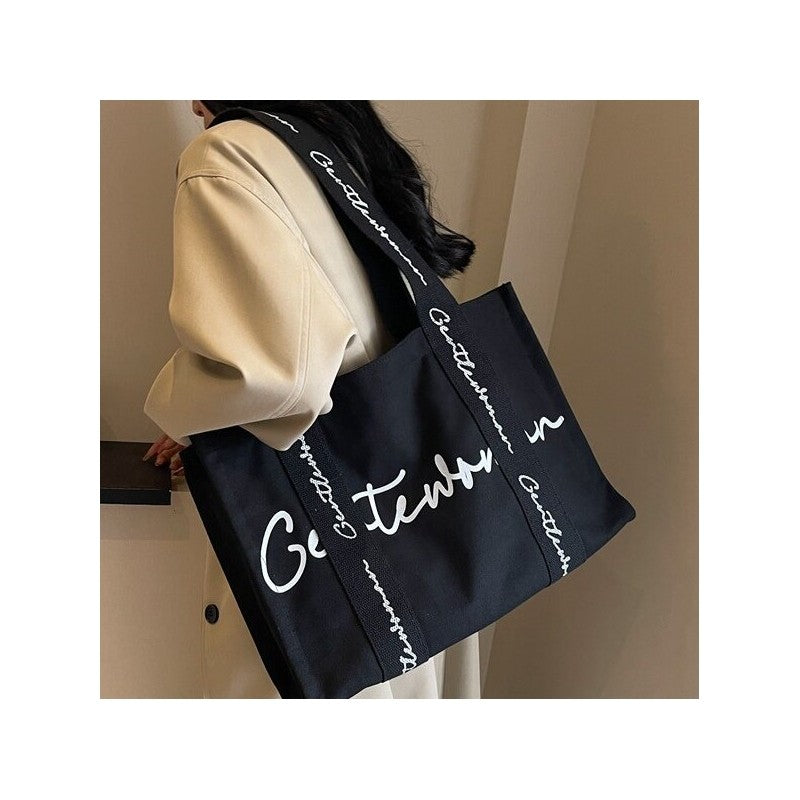 Chic Canvas Tote Bag Featuring Bold Letter Print