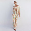 Printed Vest and Open Cardigan Lounge Wear Set with Long Pants