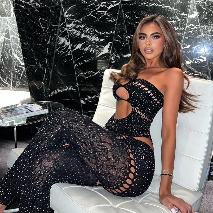 Bad Girl Rhinestone Embellished Black Jumpsuit