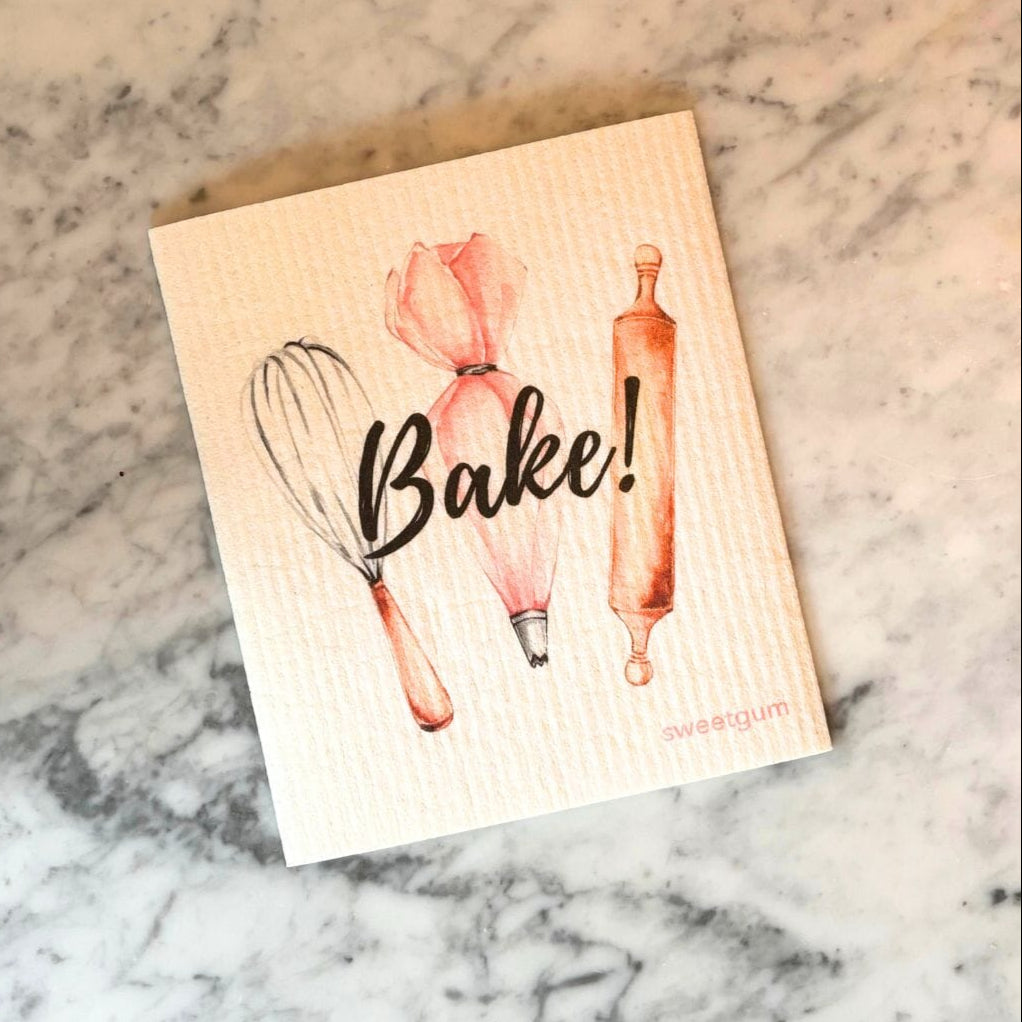 Bake! Swedish Dishcloth | Whisk, Pastry Bag, Rolling Pin (baking tools)