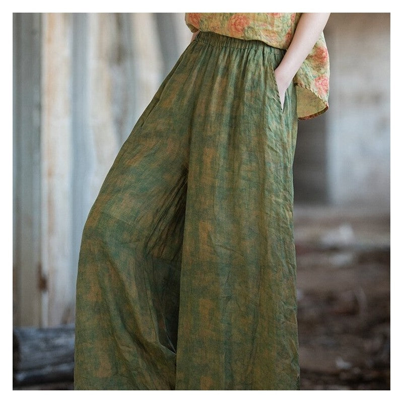Elastic Waist Loose-Fitting Floor-Length Skirt Pants