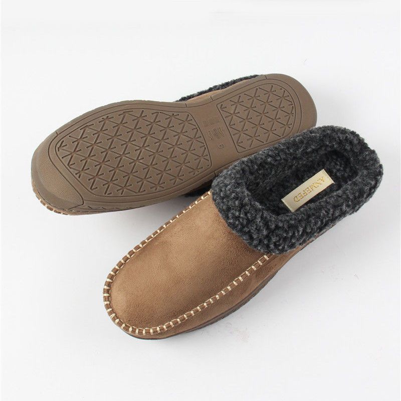 Men's Cotton Slippers Winter Indoor Outdoor Warm Fleece Lined House Shoes