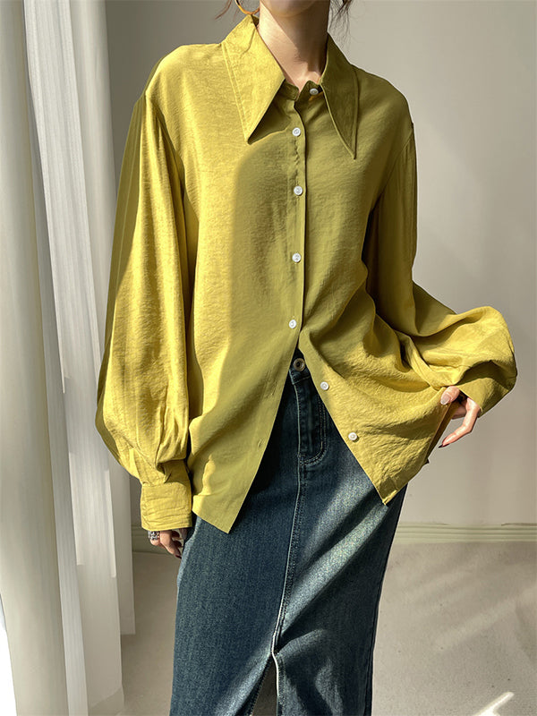 Loose Puff Sleeves Pleated Split-Joint Sun Protection Lapel Blouses