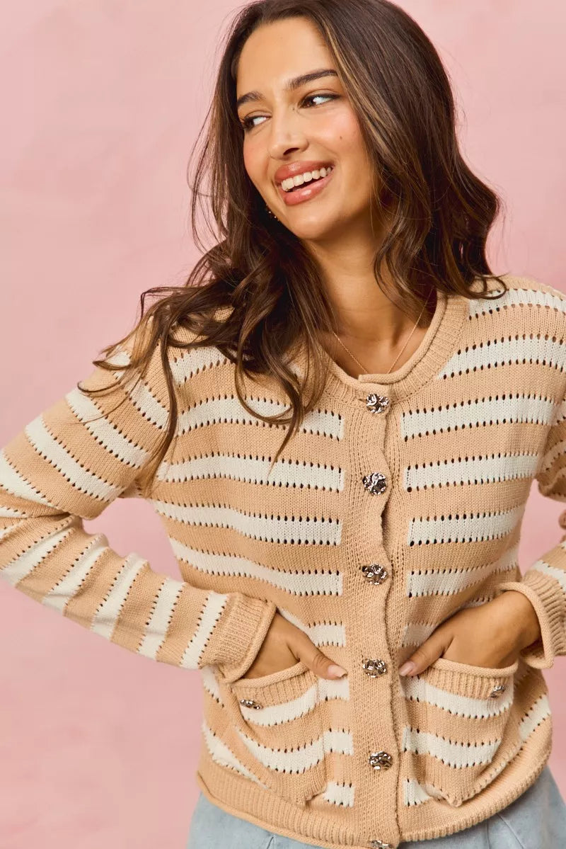 Stripe Long Sleeves Button Sweater Cardigan