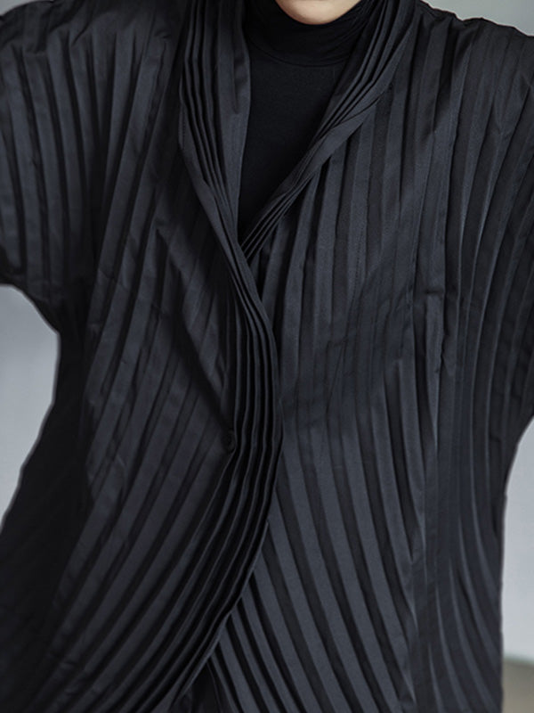 Urban Solid Color Pleated Outerwear&Pants Two Pieces Set