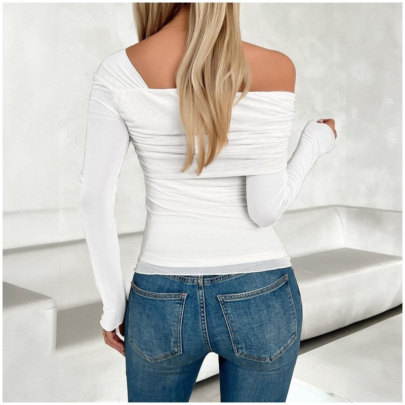 Chic Off-Shoulder Mesh Long Sleeve Top