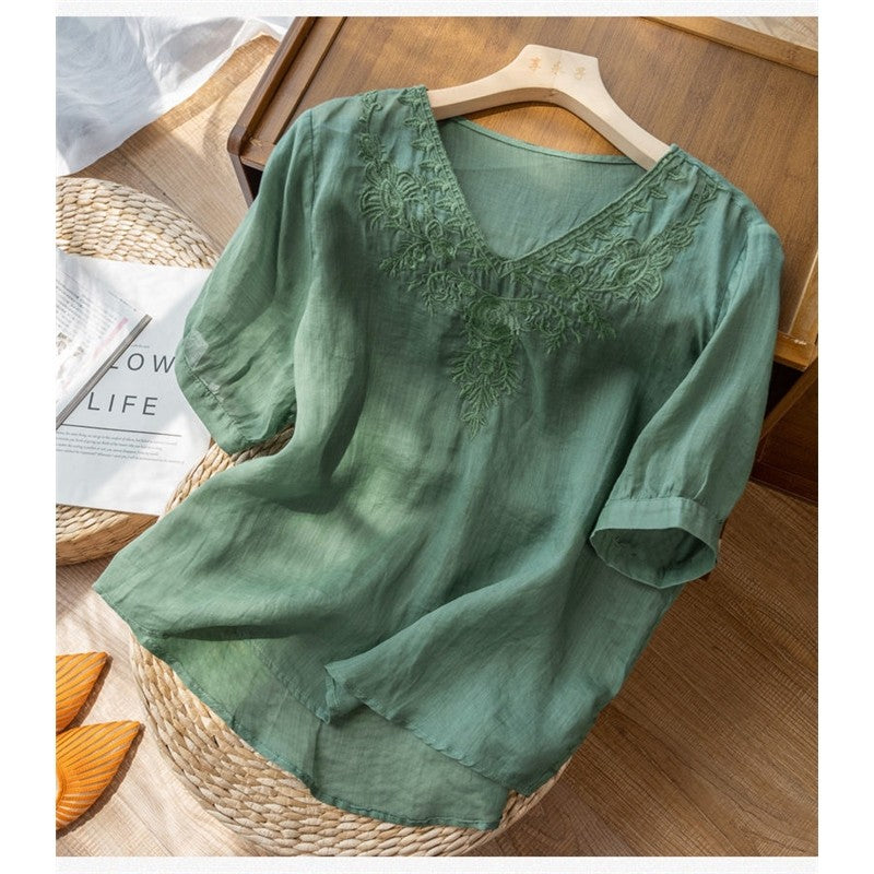 Loose And Skinny Cotton Linen Short-Sleeved T-Shirt