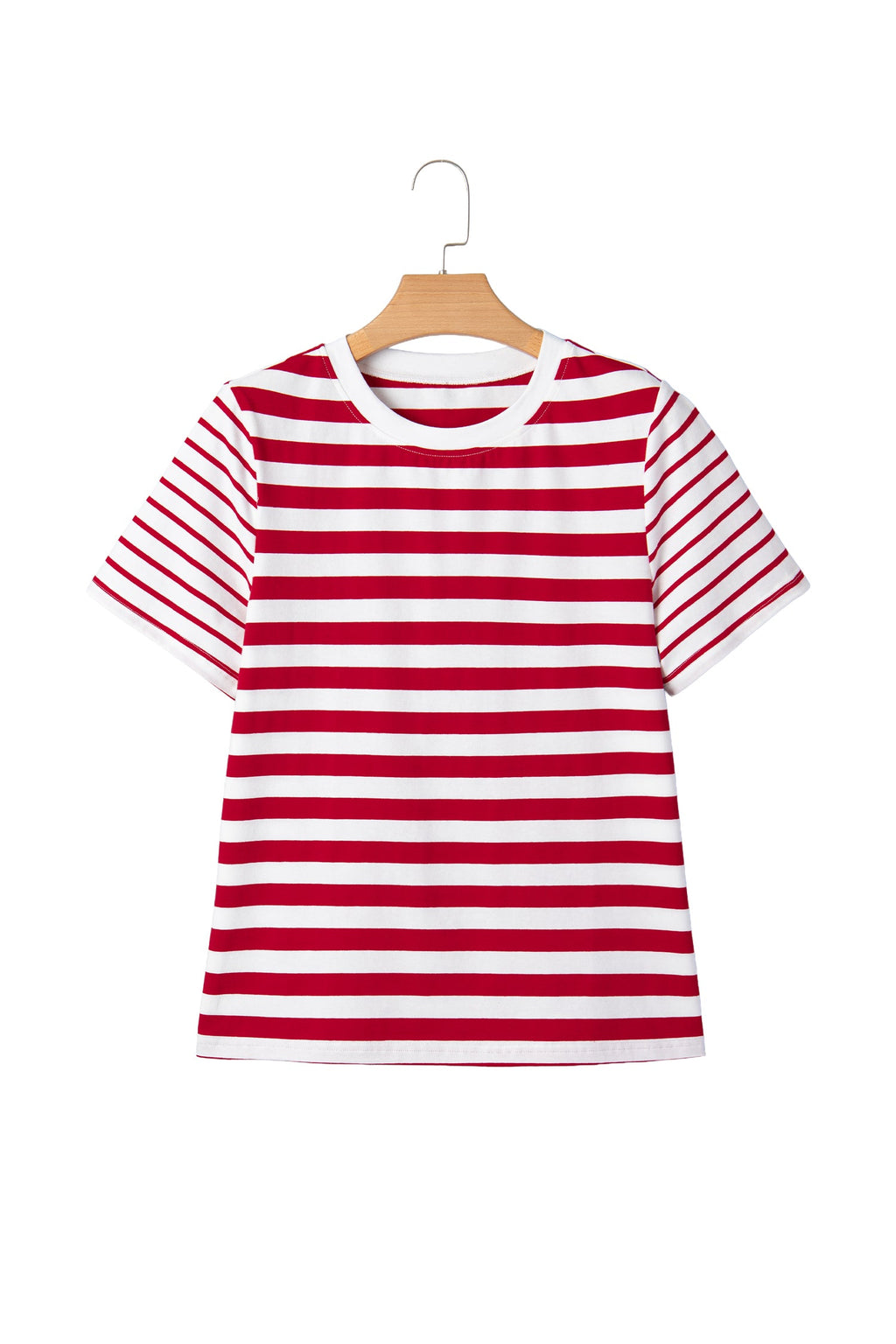 Red Stripe Patchwork Round Neck T Shirt