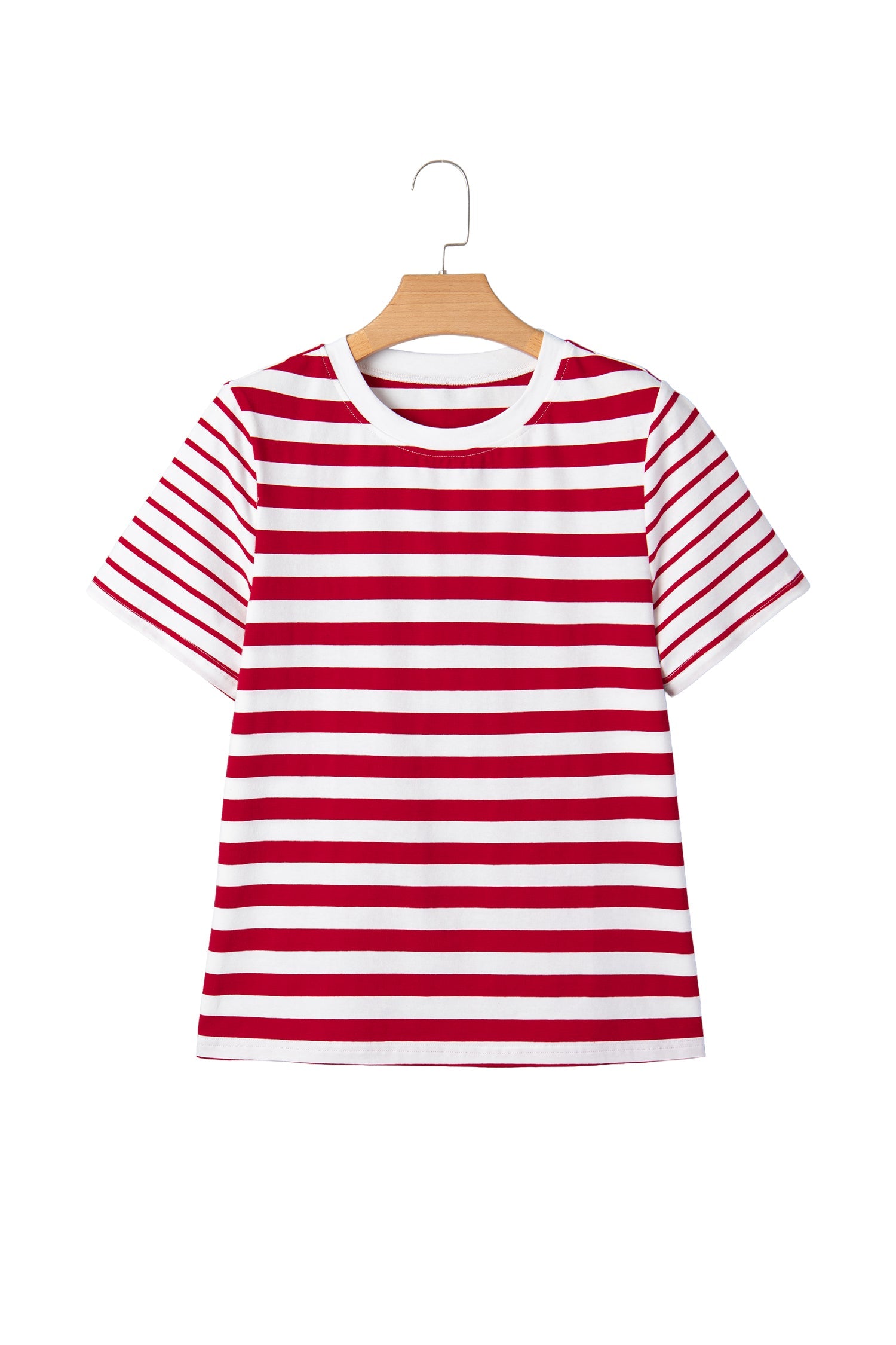 Red Stripe Patchwork Round Neck T Shirt