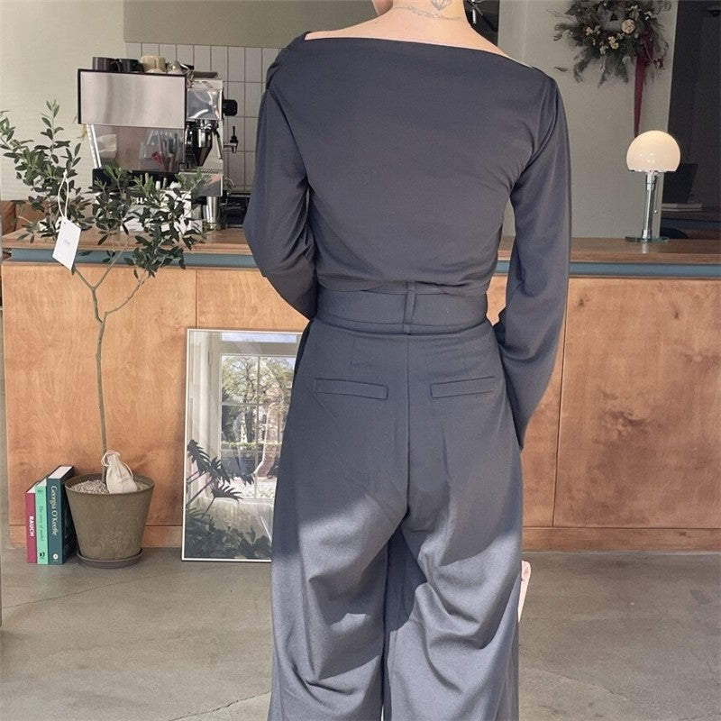 High-Waisted Wide-Leg Trousers in Solid Color