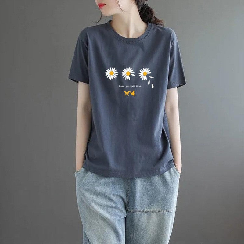 Floral Print Casual Loose Fit Women's T-Shirt