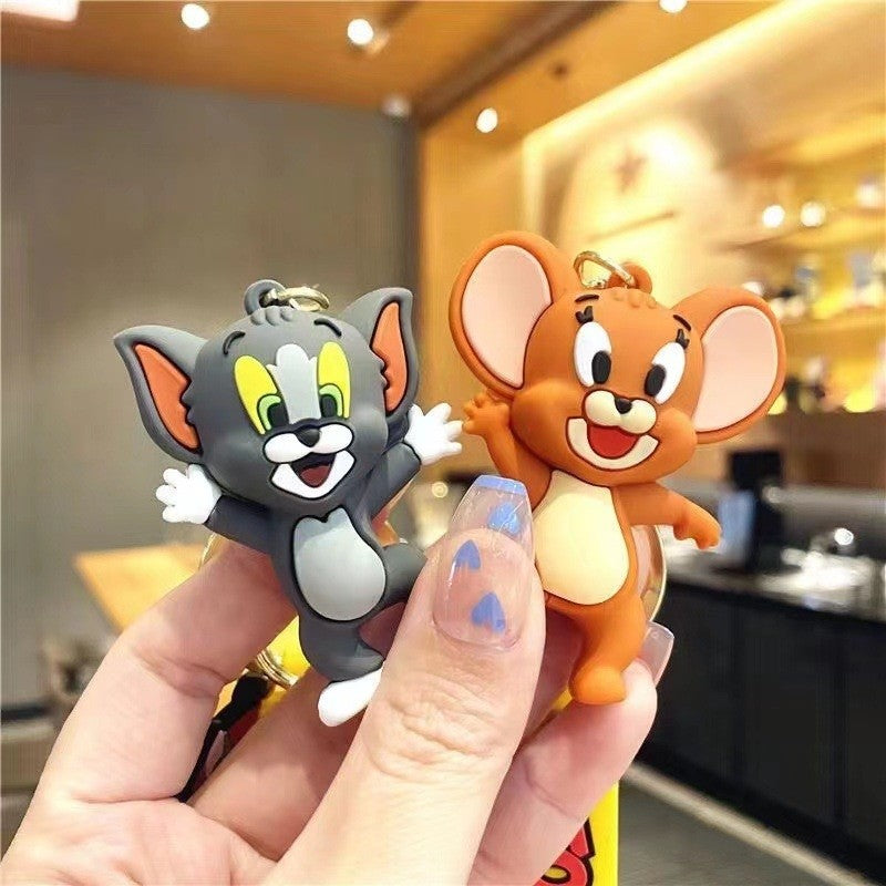 Whimsical Cat and Mouse Cartoon Keychain