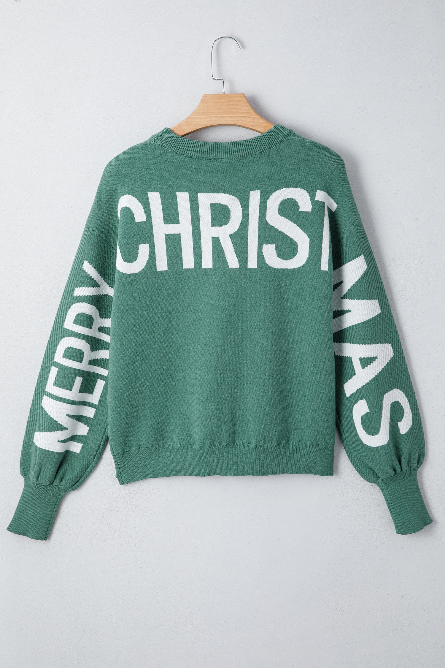 Blackish Green HO HO HO MERRY CHRISTMAS Drop Shoulder Loose Sweater