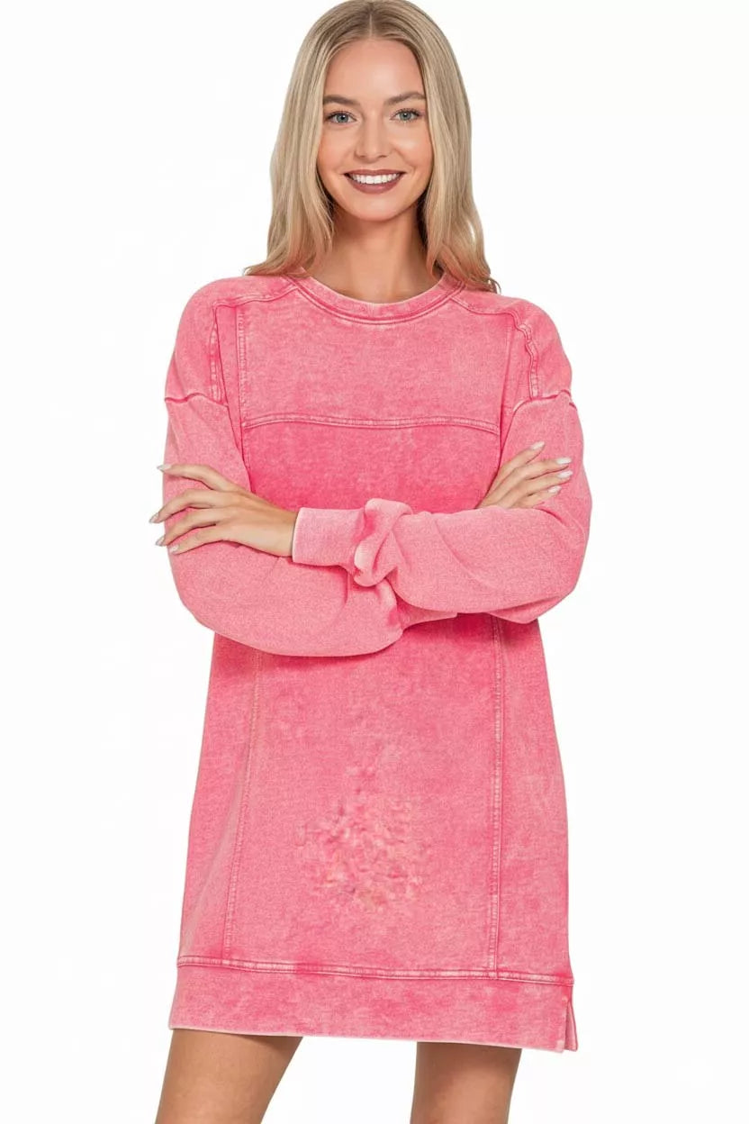 French Terry Acid Washed Dress with Pockets