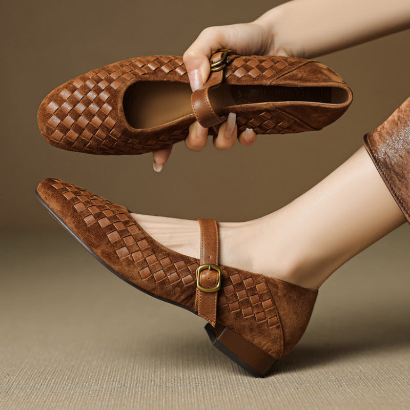 Mary Jane Sheepskin Leather Shoes With Single Strap