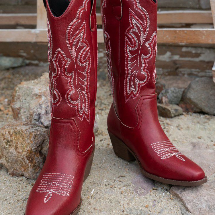 Women's Chunky Heel Boots – Hollow-Out High-Top Boots in Multiple Colors