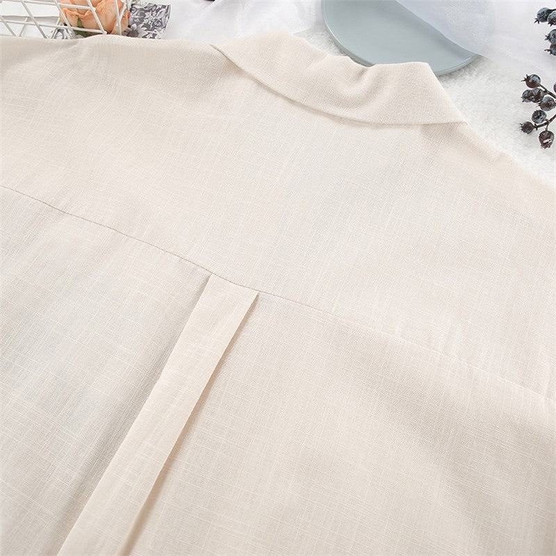 Cotton Linen Women's Seven-Quarter Sleeve Top and Shorts Pajama Set