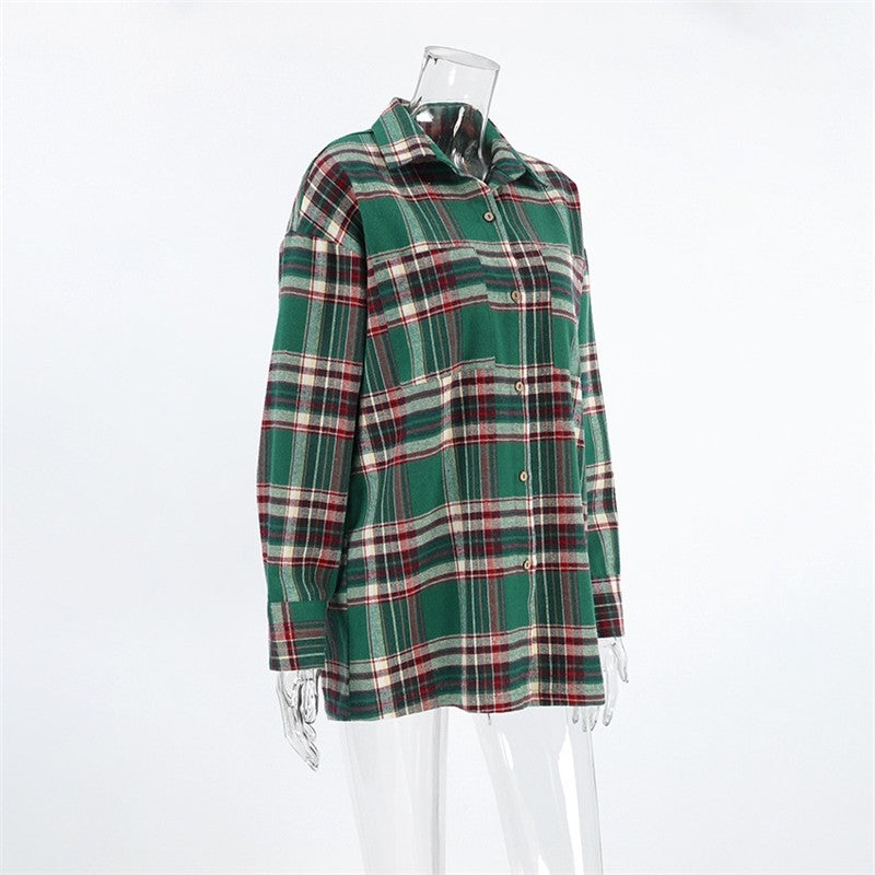 Casual Loose-Fit Plaid Long Sleeve Shirt