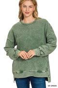 Full Size Acid Washed Double Ribbed Hi-low Sweatshirt Plus Size