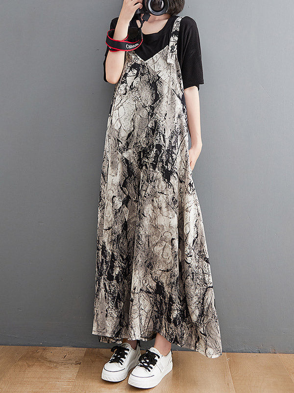 Vintage  Printed Loose Wide Leg  Overalls