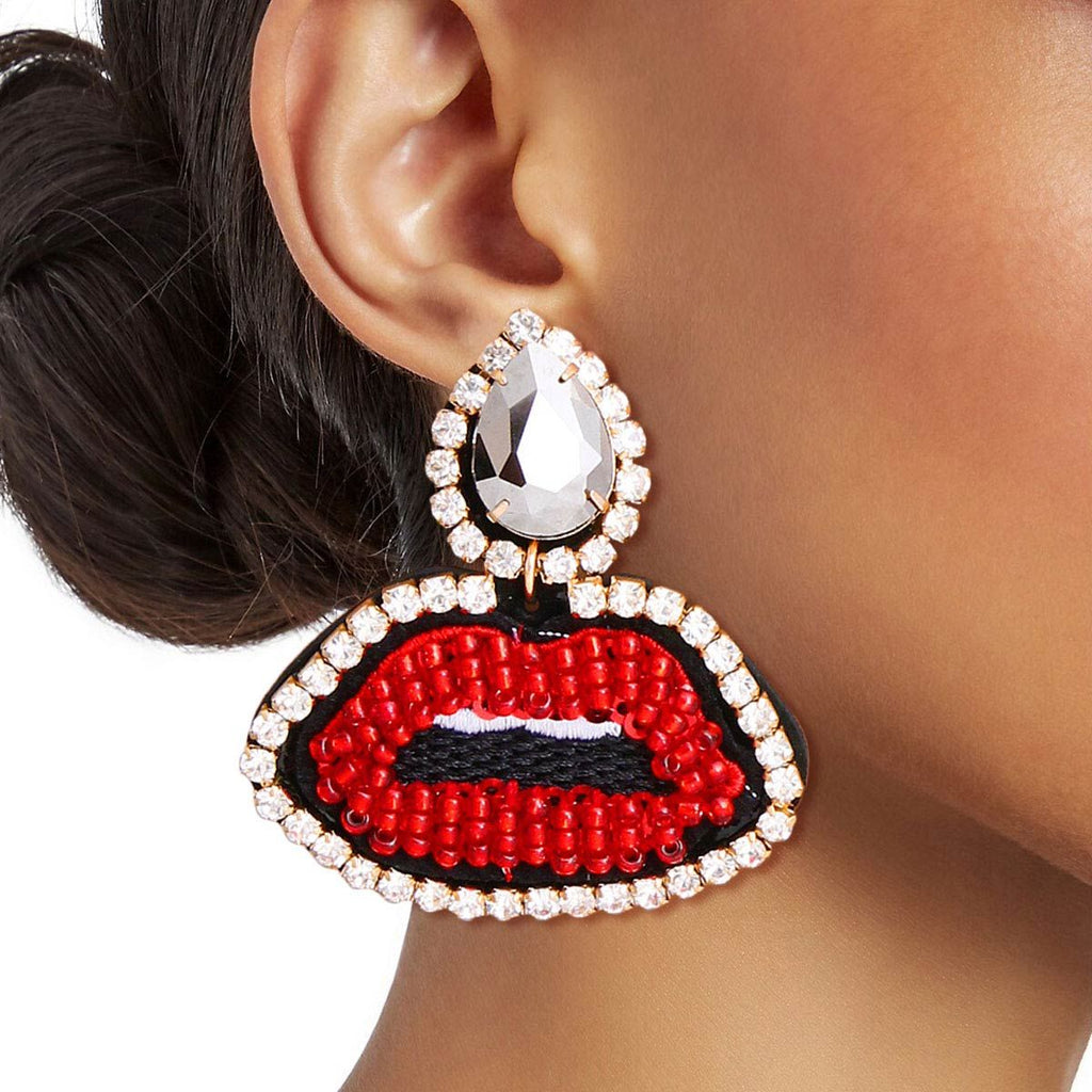 Statement Hematite Teardrop Lips Earrings – Trendy Fashion Jewelry Accessory