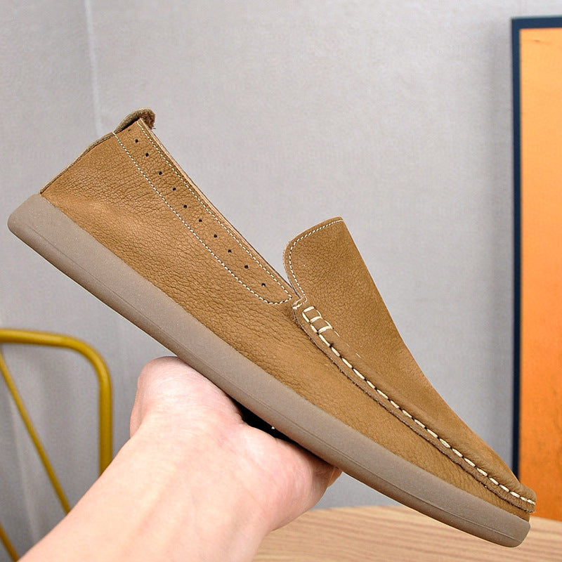 Men's Casual Breathable Genuine Leather Slip-On Shoes – Round Toe Dress Loafers